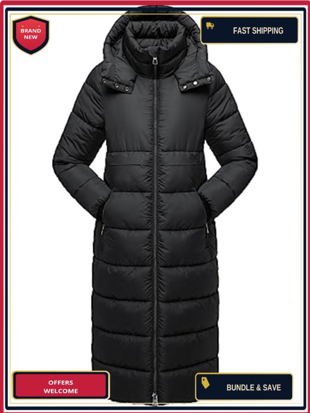 Women's Winter Maxi Long Parka Down Quilted Jacket with Hood